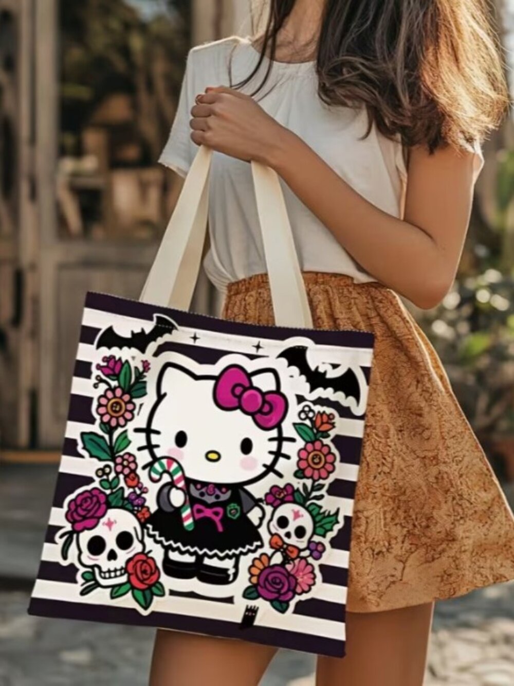 HELLO KITTY βDia de los Muertos Day of the Deadβ Shopping Tote Bag (NEW & CUTE!) - Picture 1 of 5